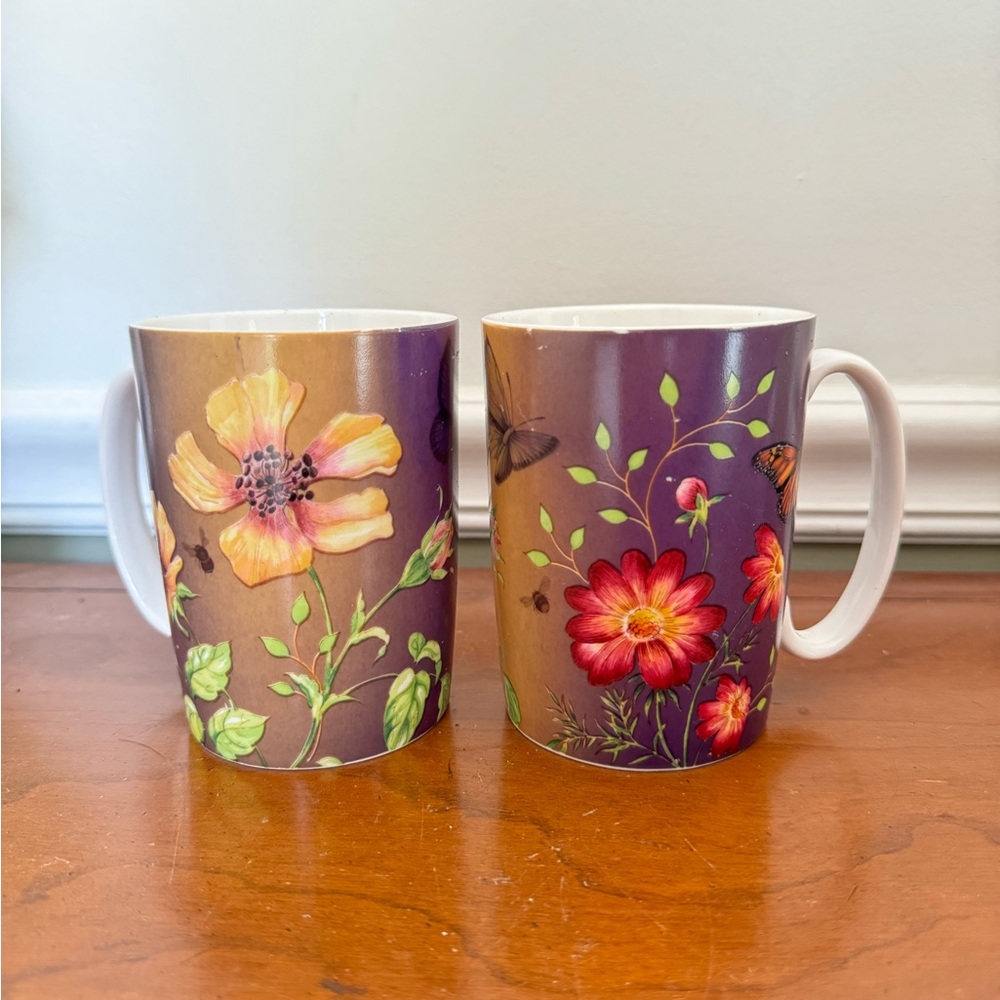 LENOX butterfly meadow Floral Purple and Gold Mugs